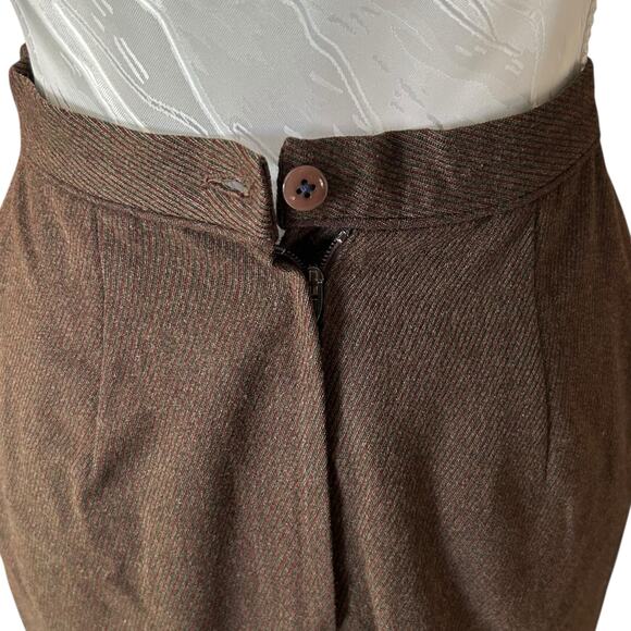 Vintage Brown 100% Wool Pin Stripe Skirt Blazer Set Womens Sz XS Business Formal - Picture 10 of 16